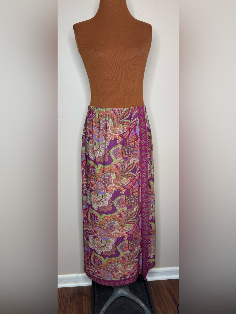Vintage Coldwater Creek Boho Inspired Purple Paisley Maxi Skirt Size Small